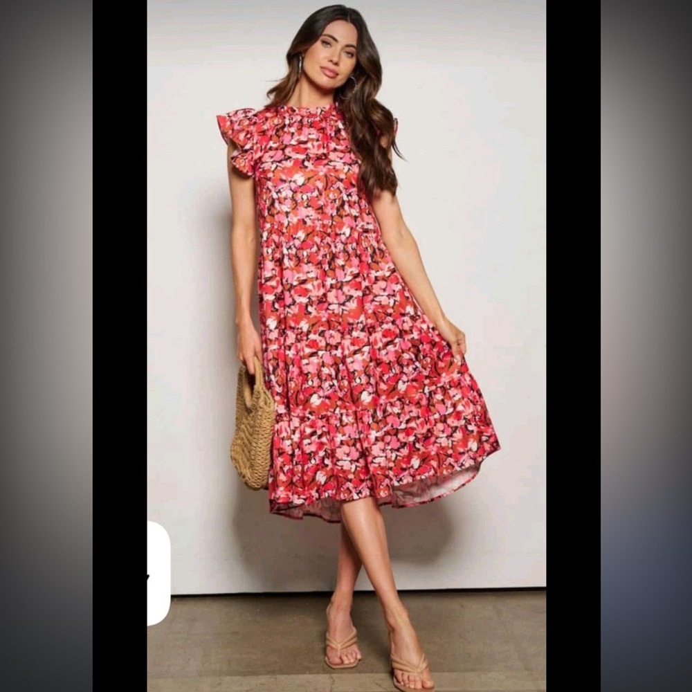 Pinch Red and Pink Floral Midi Dress